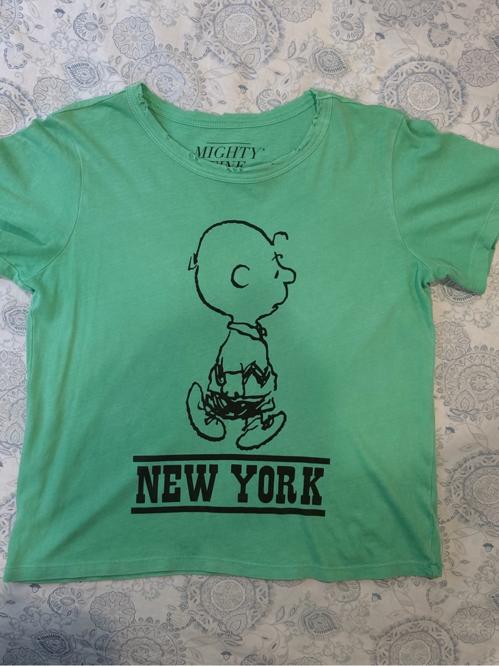 Mighty Fine Mint Green Short Sleeve Charlie Brown New York Tee Shirt